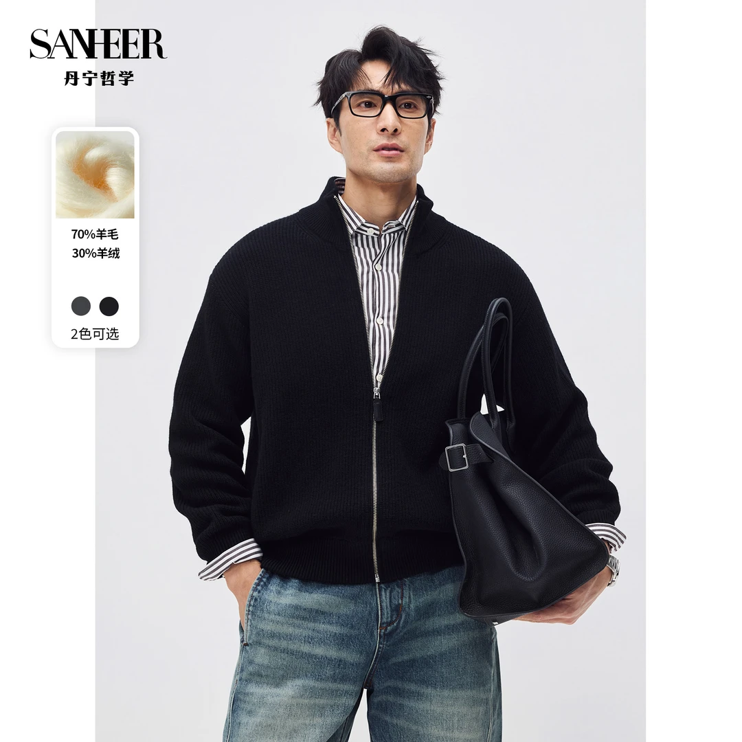 【意式静奢】厚款保暖羊绒羊毛混纺 冬季立领针织开衫外套 DAZ807