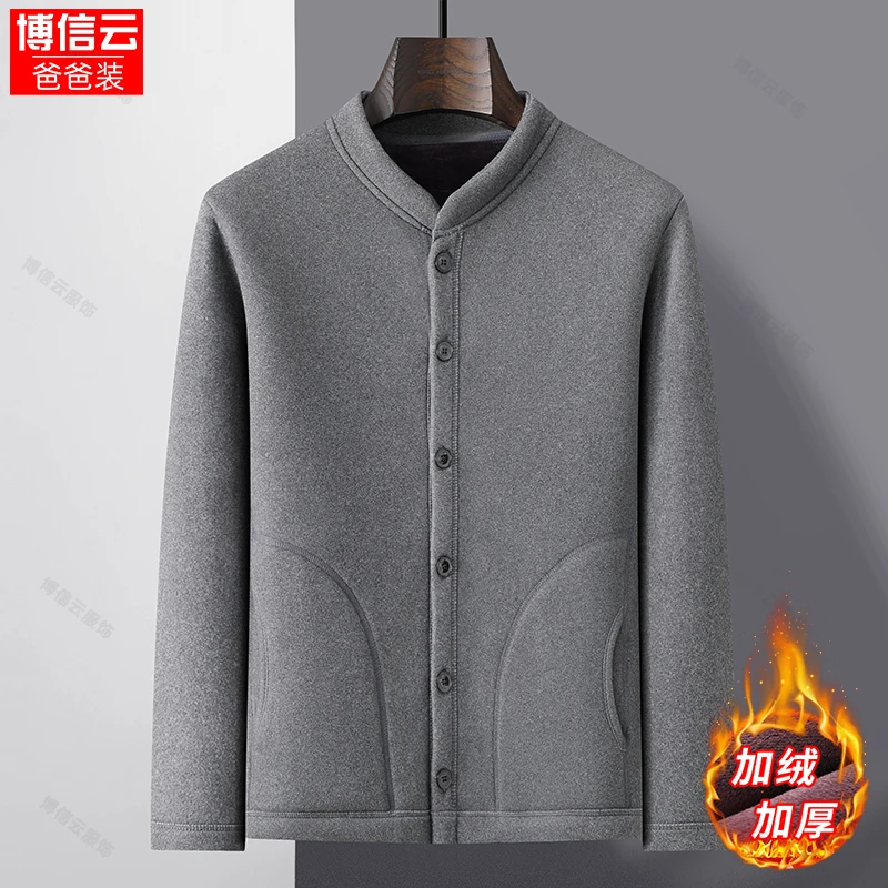 中老年人棉袄加绒加厚爸爸装内搭棉衣保暖老头弹力棉服大码外套冬