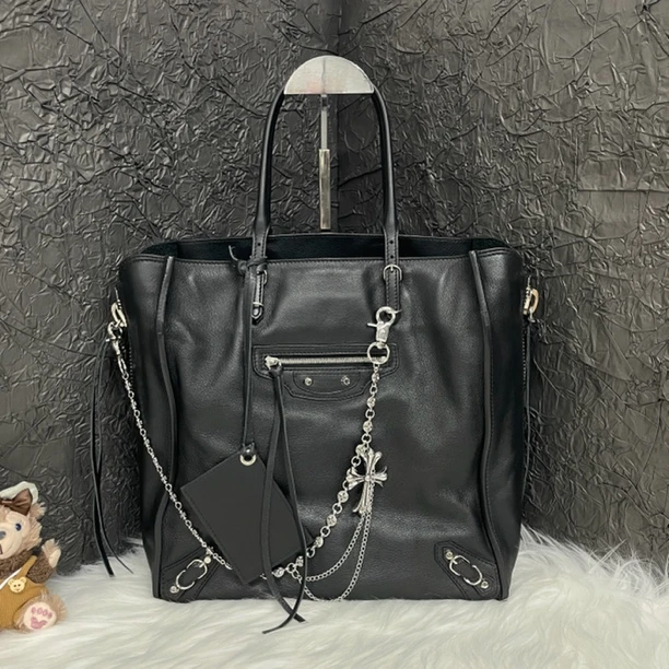 95新 Balenciaga/巴黎世家 巴黎世家机车托特包黑银手提包