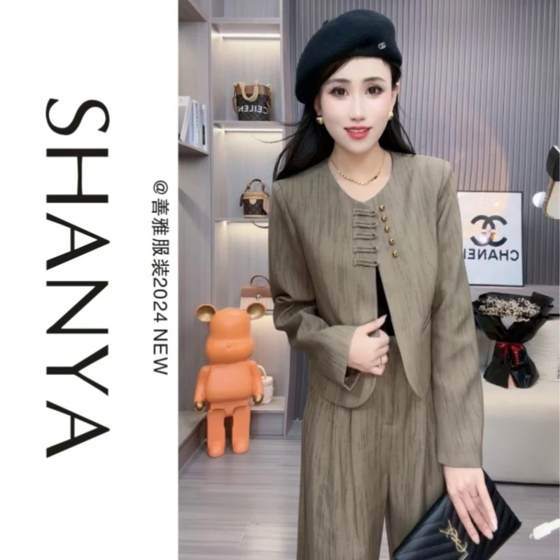 【春季新款】两件套#3226韩版时尚气质西装外套+高腰阔腿裤套装