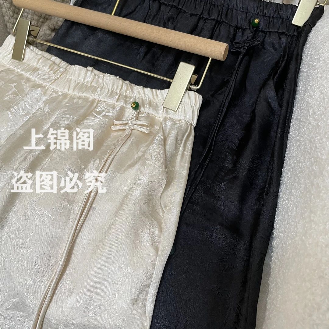 686新中式提花夏季休闲直筒裤垂顺柔软松紧腰气质时尚百搭夏款