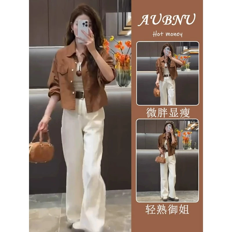 春装女2025年新款时尚套装网红港味复古衬衫外套直筒休闲裤两件套