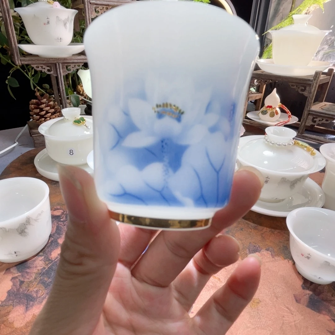 冰晶璞玉蓝莲花马蹄客杯