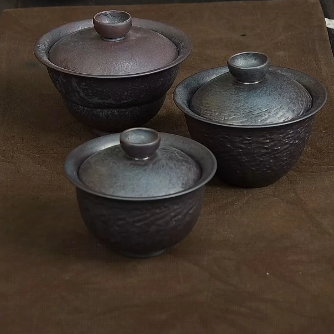 手工玄石盖碗茶具 侘寂风茶杯创意泡茶碗严卫恩龙泉青瓷