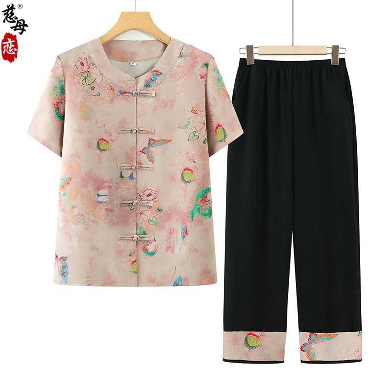 奶奶夏装套装中老年人2025春夏季妈妈新款两件套老太太开衫衣服