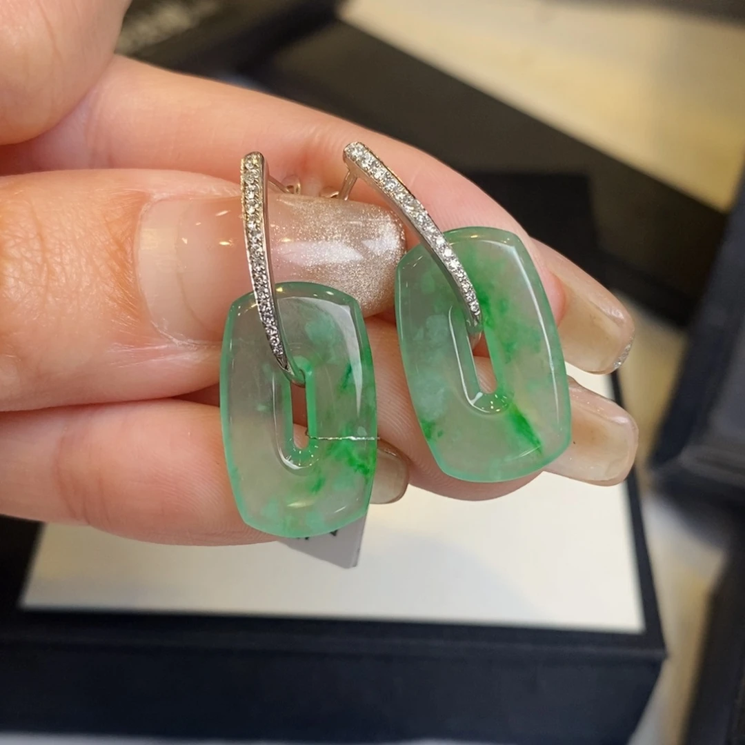 翡翠耳饰18K金镶嵌福贝