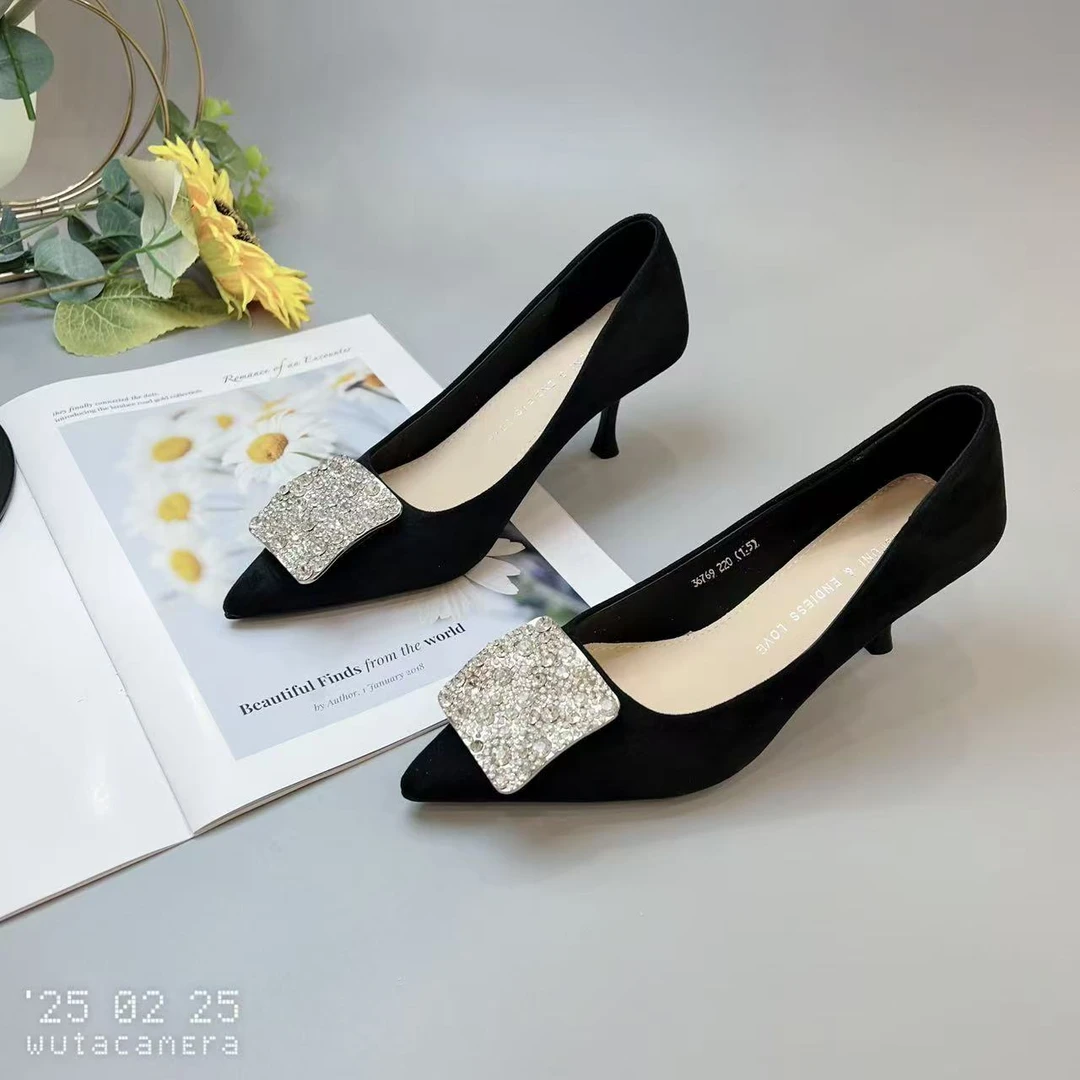 36769  新款法式浅口高跟鞋女细跟尖头百搭单鞋