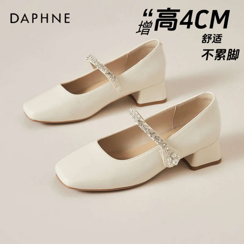 达芙妮气质配裙子增高方头粗跟单鞋夏季复古法式高跟鞋子玛丽珍鞋