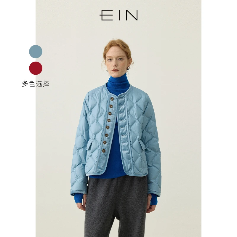 EIN/言雅丹风复古云感轻暖菱形绗缝鹅绒短轻羽绒服24秋冬新