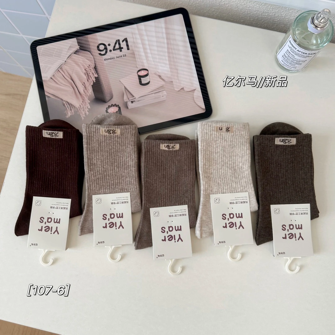 5双装亿尔马正品女士棉袜秋冬袜子透气运动休闲防臭吸汗保暖棉袜