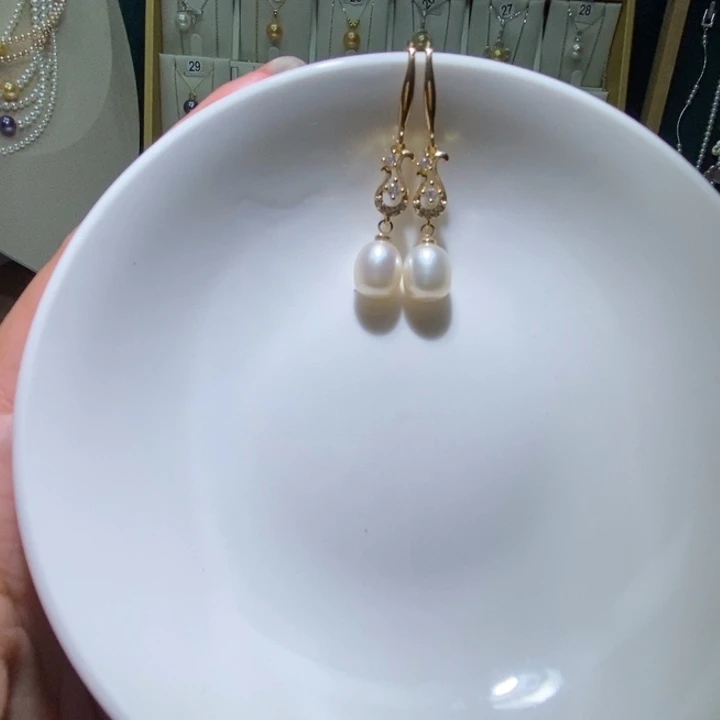 耳饰银S925镶嵌淡水珍珠