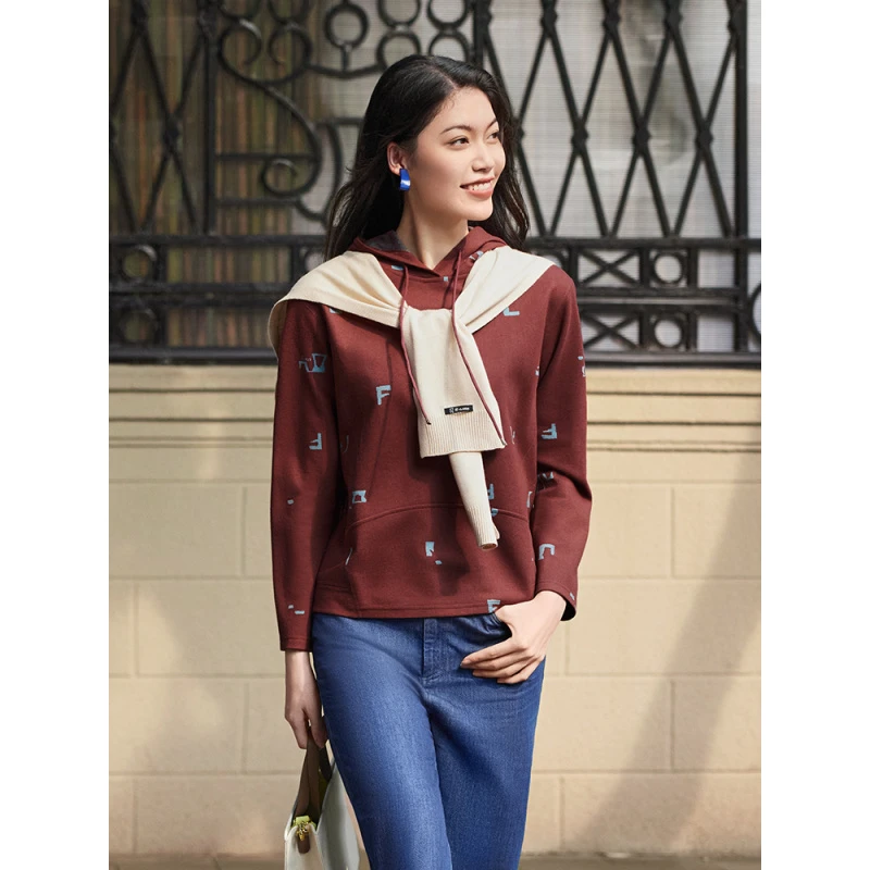 菲姿FEIZI冬款印花连帽卫衣F3W121