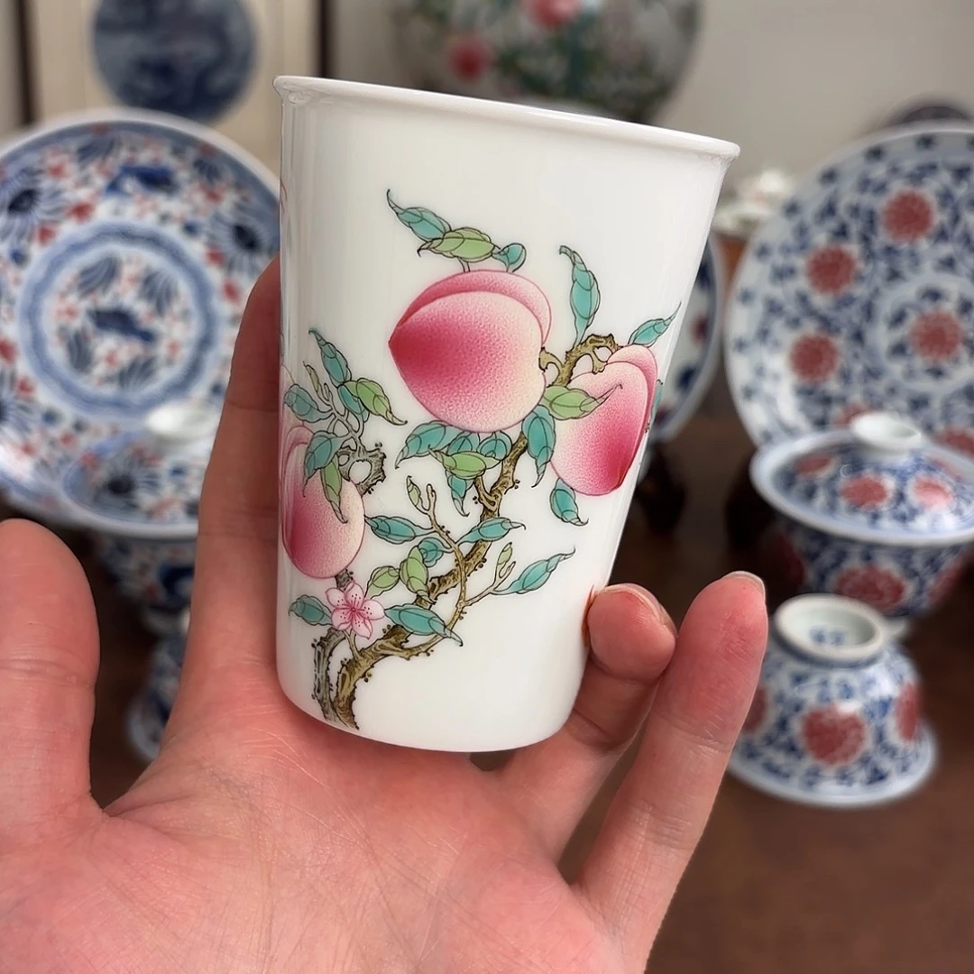 粉彩五桃可乐杯350c