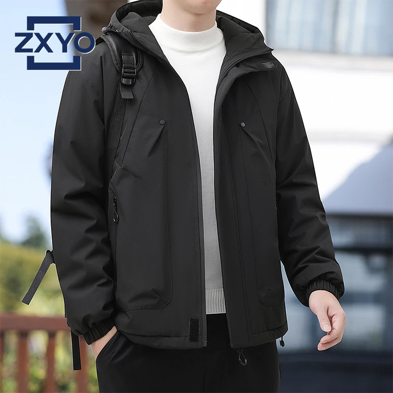 ZXYO秋冬季加棉加厚连帽棉衣男士大码加肥宽松保暖防寒男棉服外套