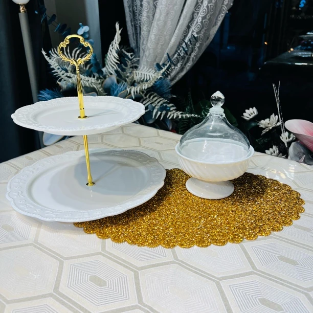 椭圆形全钻陶瓷闪光简约餐垫托盘盘子玻璃家用装饰垫闪亮垫高定钻