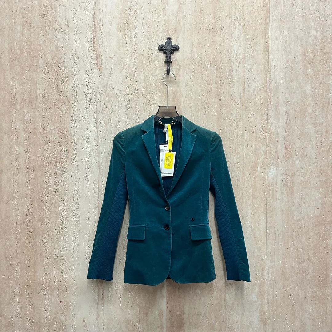 99新 GUCCI/古驰 Gucci蓝色拼接丝绒西装外套/38新/99新/37026