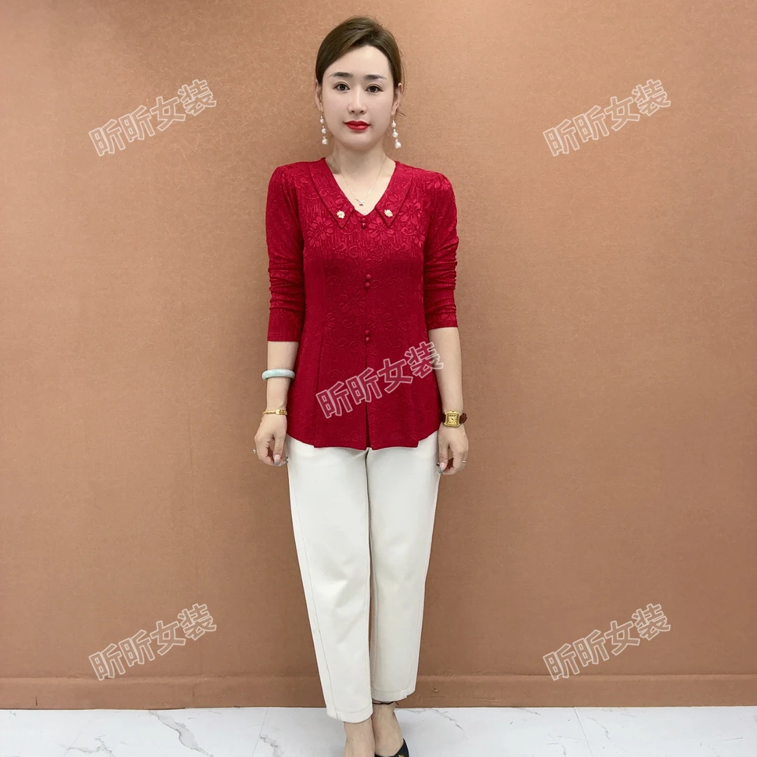 夏新款国风宽松中老年女装洋气长袖小衫气质妈妈装遍插茱萸少一人