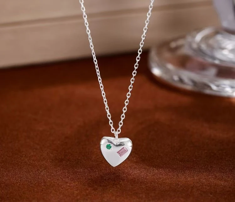 坠链均925银锆石 S925纯银清新甜美爱心锆石项链简约百搭锁骨链