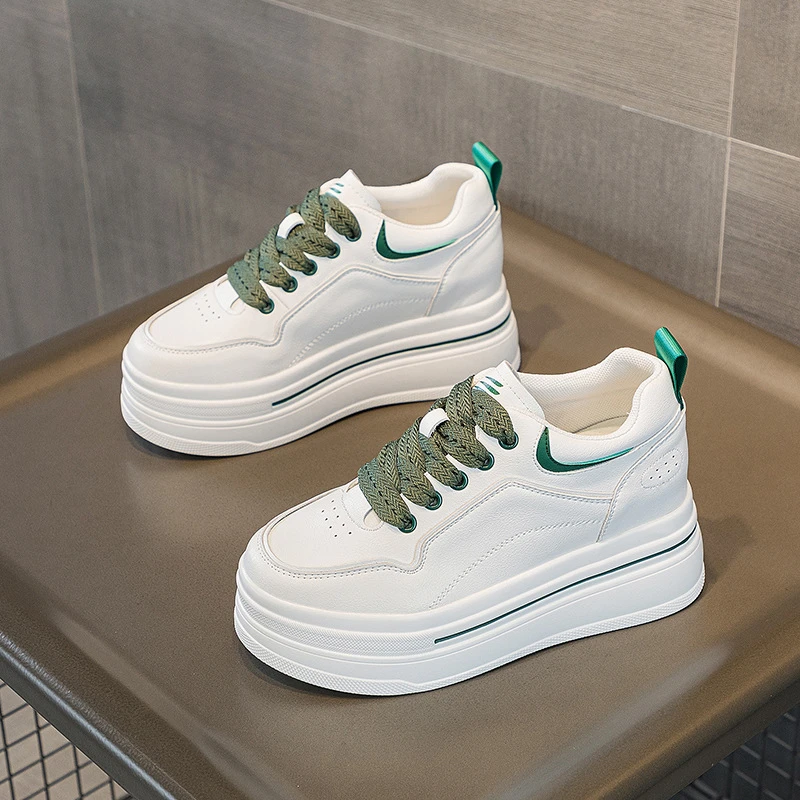 小个子女鞋2025新款小码厚底坡跟时尚休闲单鞋透气系带小白鞋女