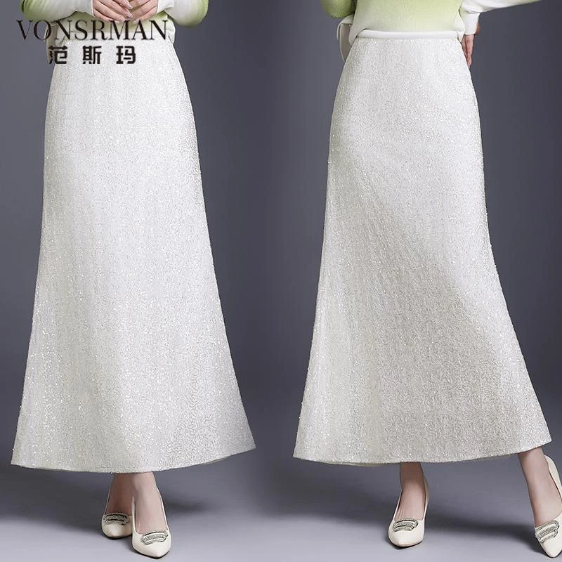 2025秋季时尚新款时尚简约半裙休闲高级感通勤亮片纯色半身裙百搭