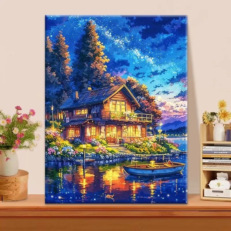 河畔之夜|数字油画diy真心遮盖六代颜料填涂色手绘礼物油彩装饰画