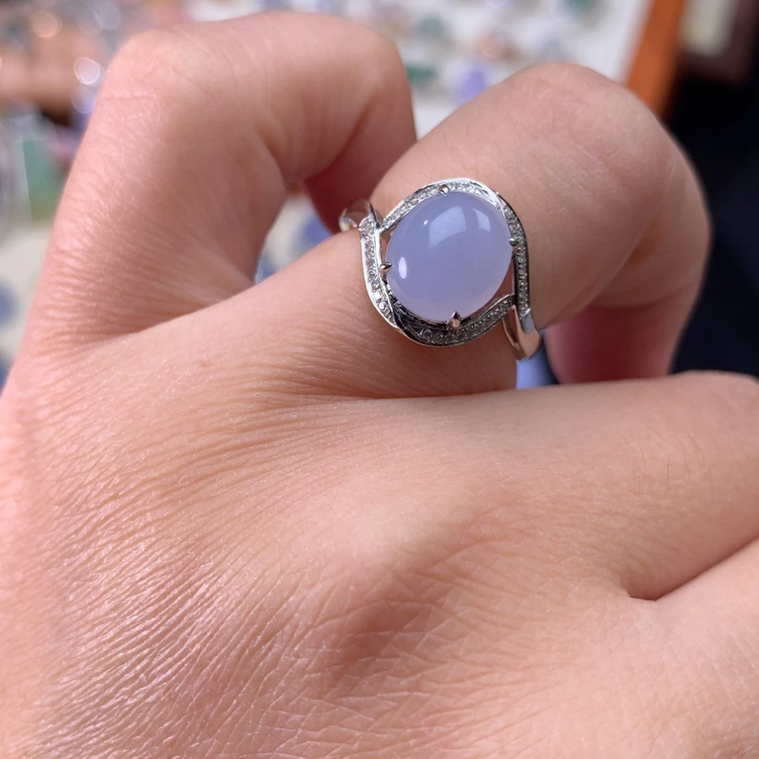 18K金镶嵌戒指翡翠紫罗兰蛋面戒指