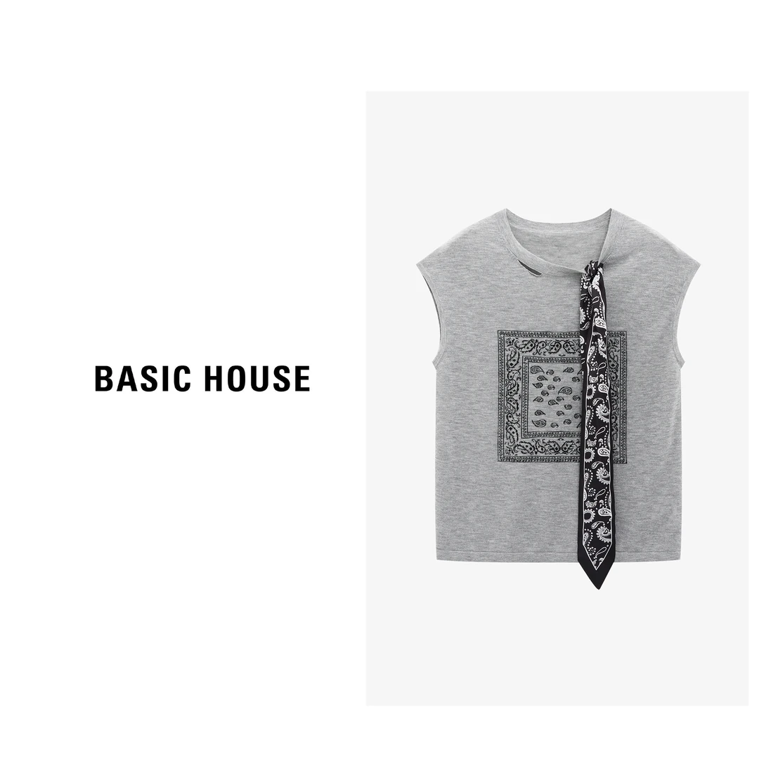 Basic House/百家好夏季透气无袖丝巾针织衫-B0625B5CYC2