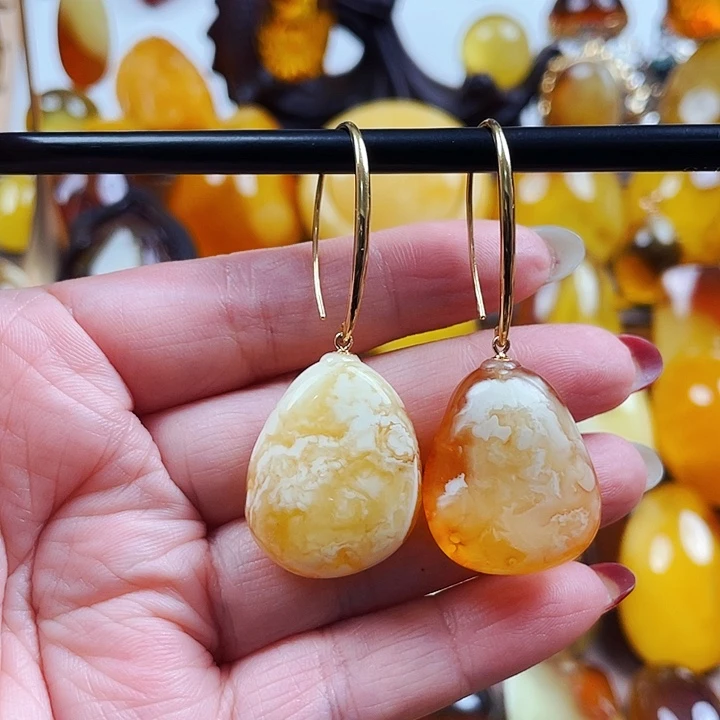 琥珀戒指银S925镶嵌美****》耳环