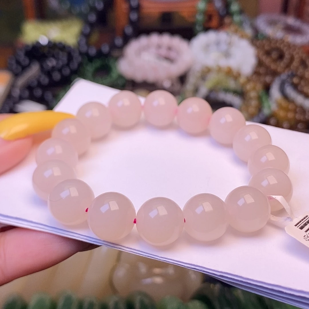 和田玉未镶嵌颈饰藕粉老料收藏约12mm手串