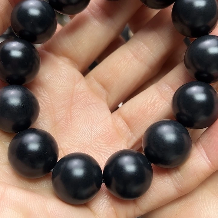 缘***！和田玉（墨玉）未镶嵌颈饰卡18圆珠高羊脂