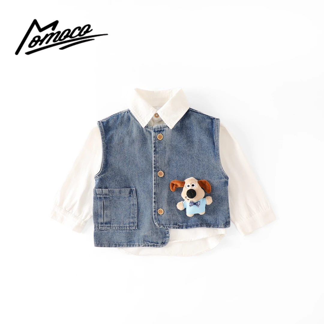 MOMOCO欧若风春季男童公仔时尚无袖小狗玩偶牛仔马甲77130110003