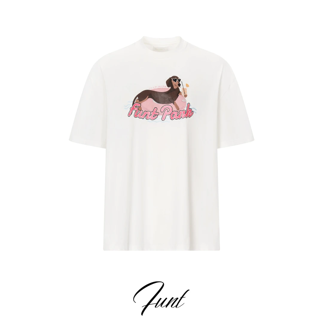 FUNT25SS新品“宠物好友”假日泳圈腊肠小狗T恤时尚045