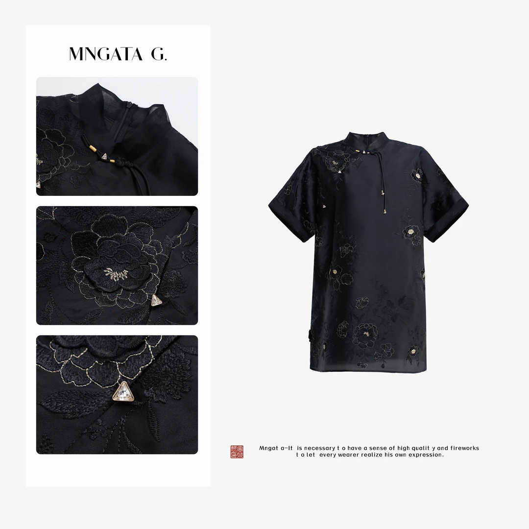 MNGATA G.宫小妍 【山茶花】夏日新中式穿搭中国风真丝裙子4X031595