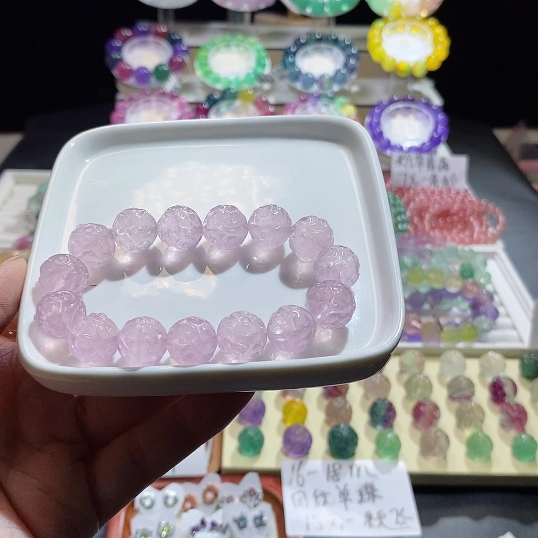 萤石未镶嵌手链粉紫回纹12加