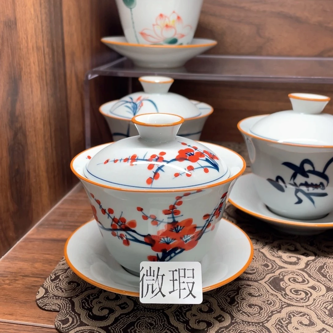 釉下手绘茶具微瑕