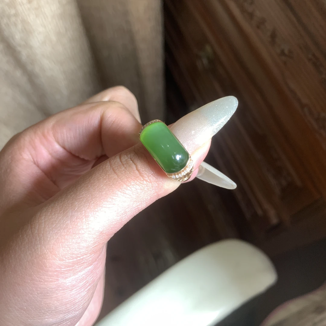 和田玉碧玉18k金戒指