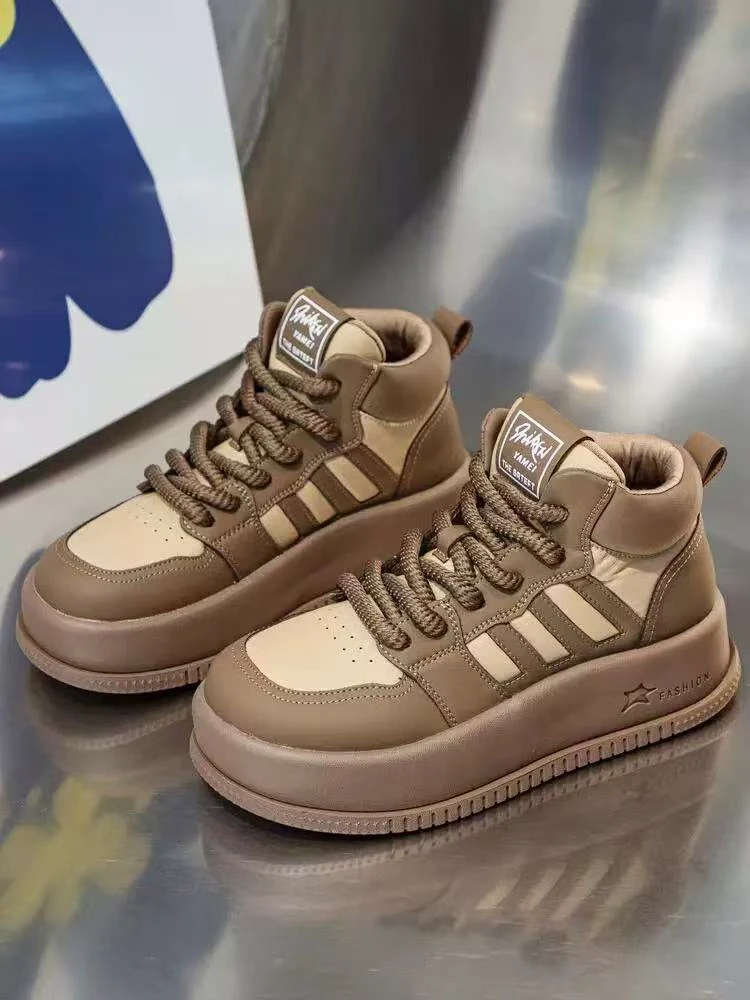 轻便厚底高帮鞋2024新款秋冬百搭舒适休闲板鞋2380-2