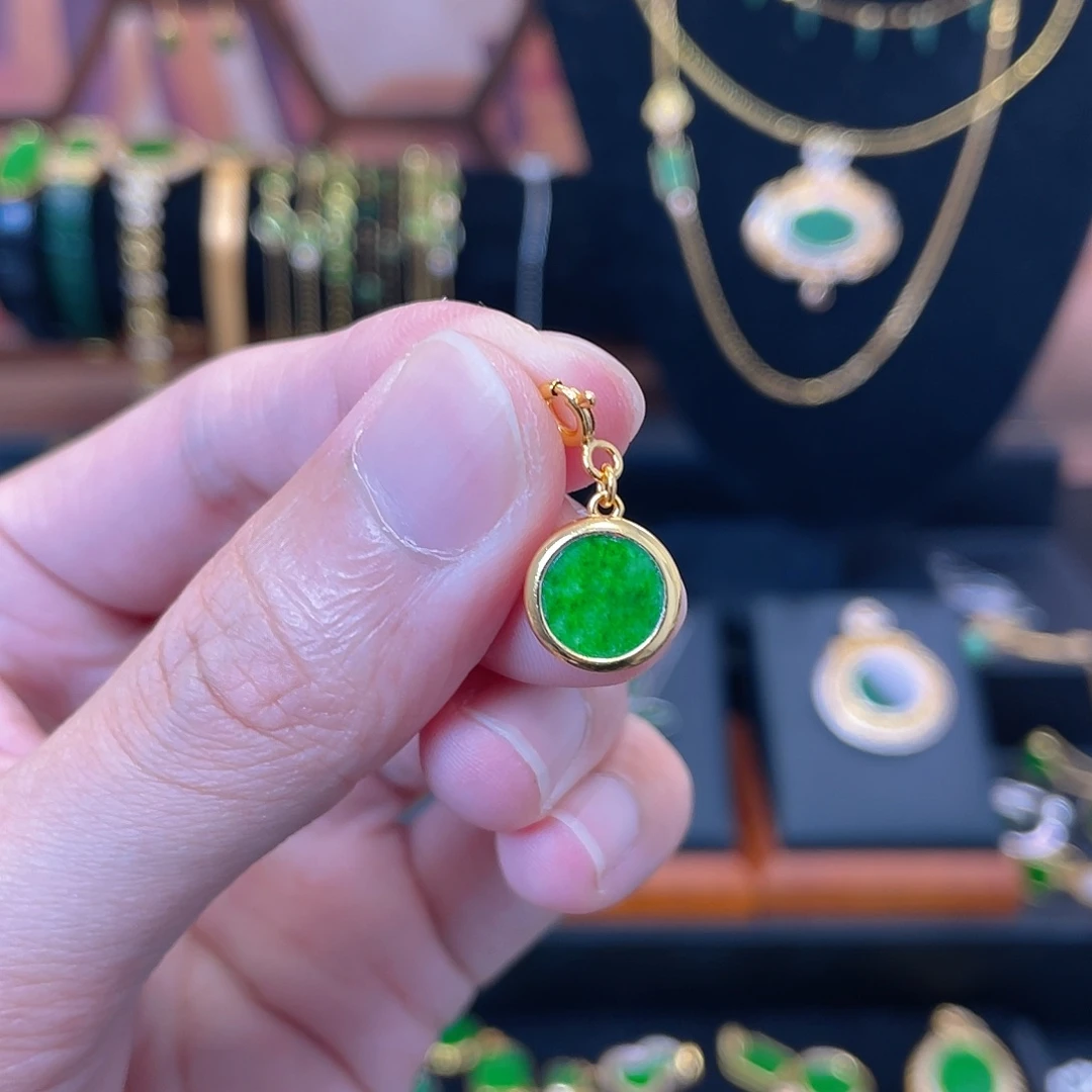 翡翠银S925镀金镶嵌吊坠(不含链)万能扣