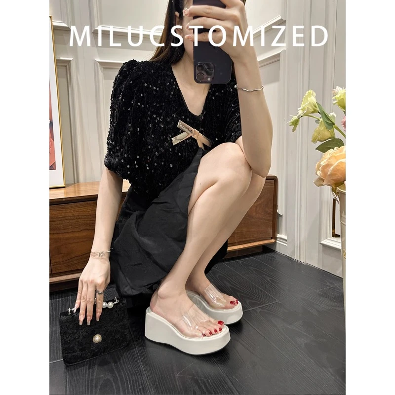 百搭增高厚底小个子透明带凉拖鞋女夏外穿2025年新款坡跟高跟凉鞋