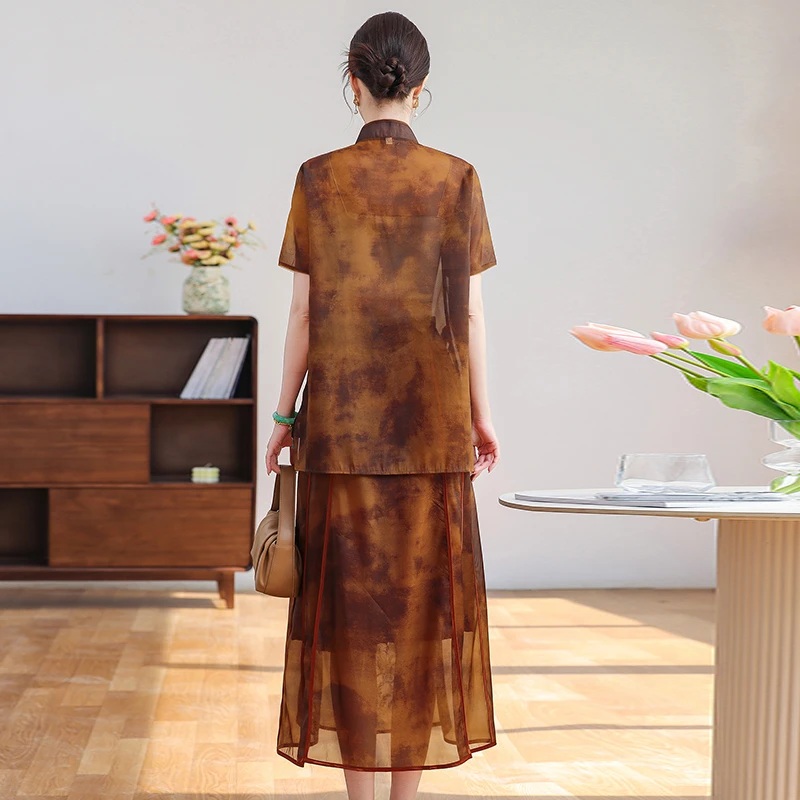 大码显瘦宽松中式中国风气质时尚休闲夏季复古重磅印花提花连衣裙