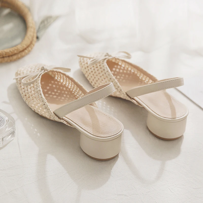 羊皮版~法式绝美镂空编织配裙子的包头半拖鞋女夏外穿百搭凉鞋女