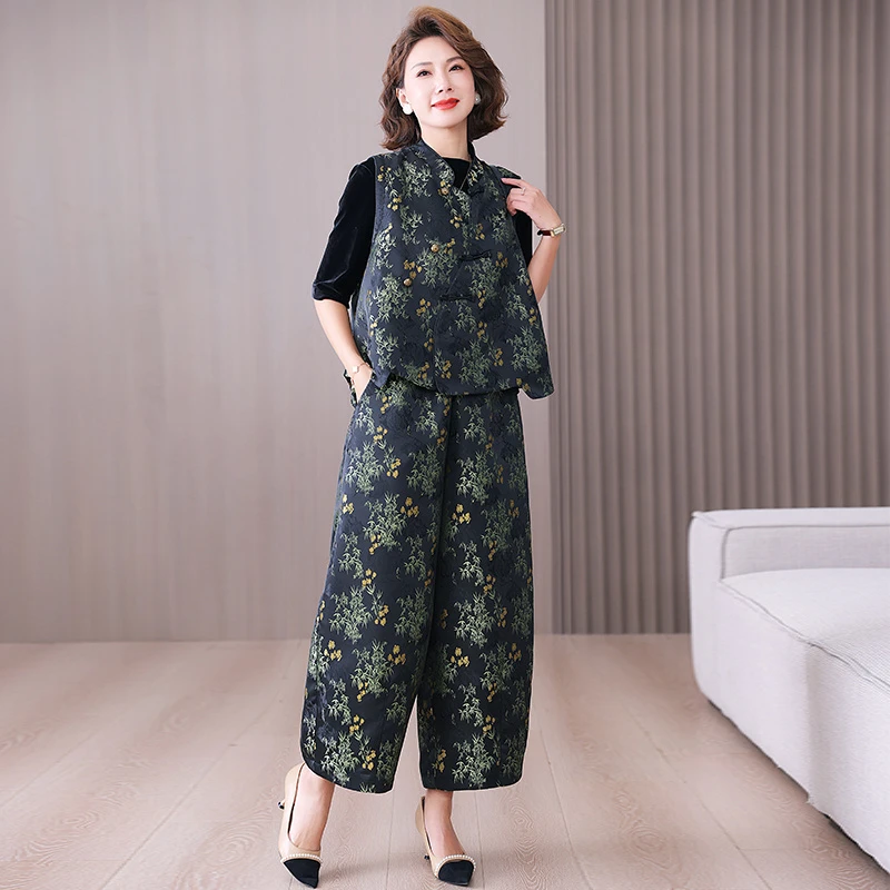 阔腿裤套装女2025春秋季新款时尚洋气马甲高级感国风休闲两件套潮