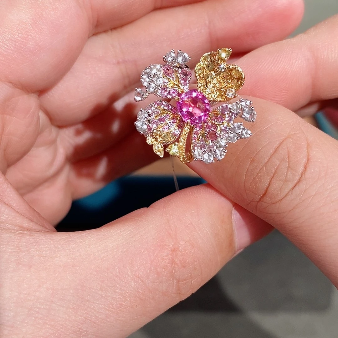 彩色蓝宝石18K金镶嵌戒指吉尔德无烧帕帕拉恰1.023ct