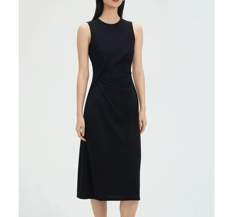 【希】裙长113，2025新款夏季无袖圆领针织连衣裙-1364