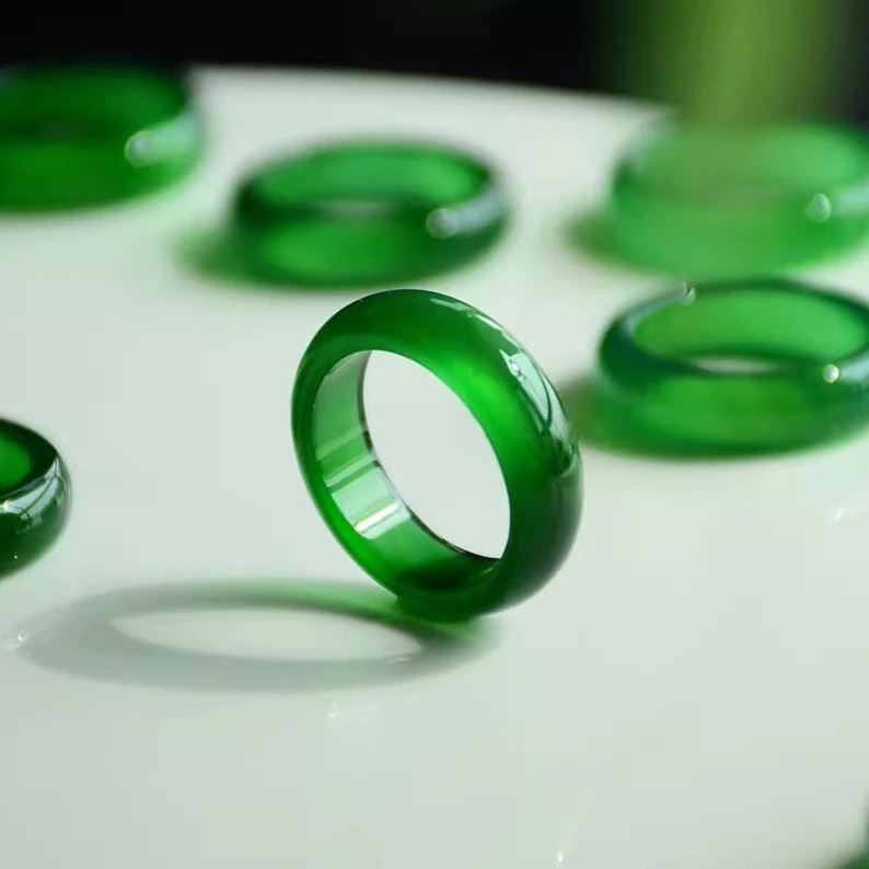 正品天然绿玉髓戒指戒指女玛瑙玉戒子小众玉石跑环包邮附证书