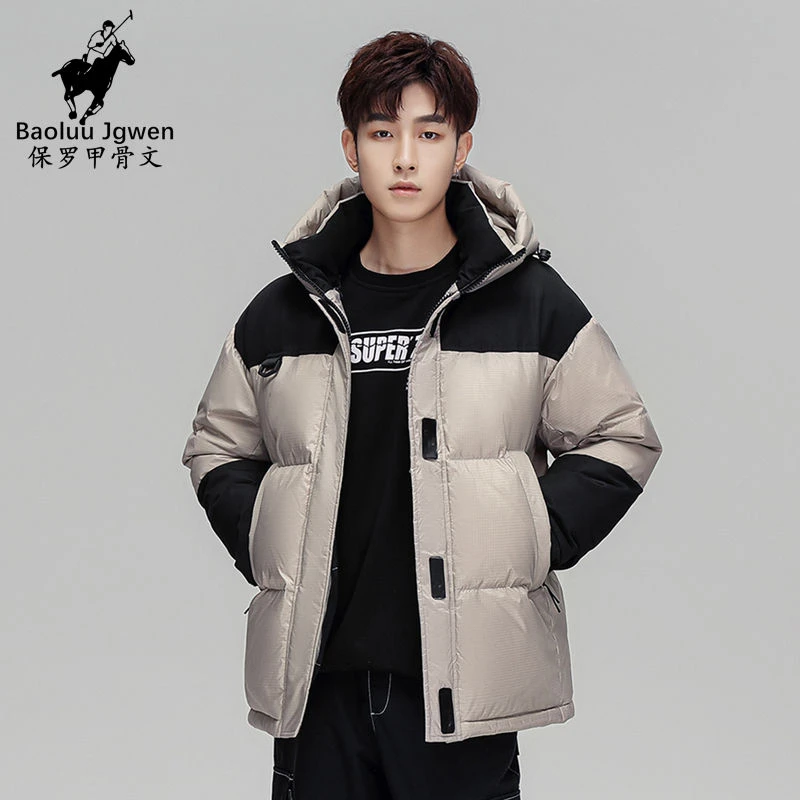 Baoluu Jgwen/保罗甲骨文冬季新款男士白鸭绒羽绒服短款连帽保暖