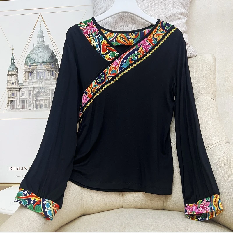 广场舞服装长袖上衣藏族舞蒙古舞舞蹈服演出服民族风跳舞衣服女