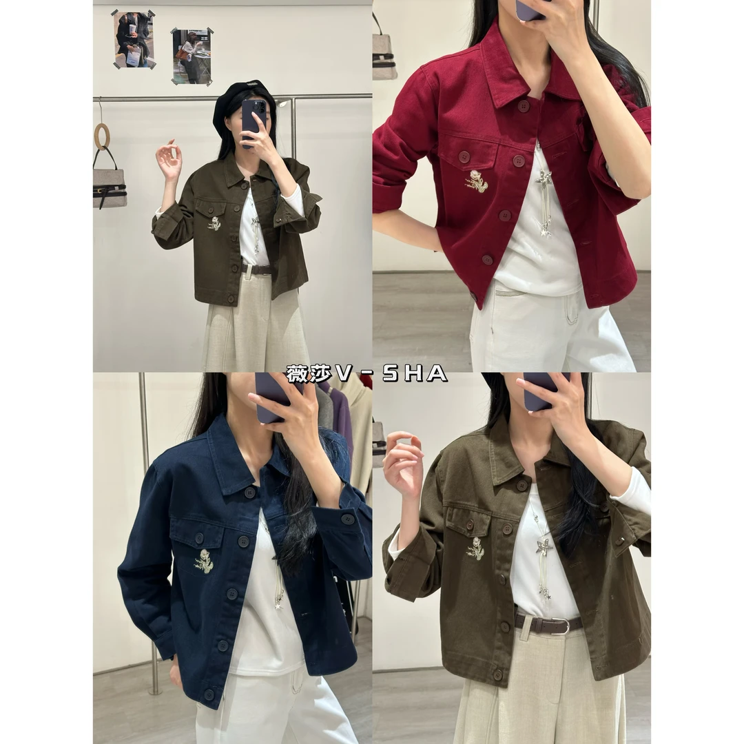 薇莎9907【现货】秋冬新款花朵刺绣水洗棉牛仔外套女