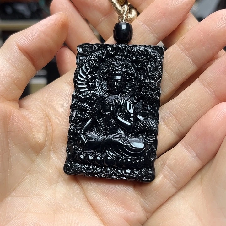 *****和田玉（墨玉）未镶嵌吊坠(赠链)玉龙观音牌
