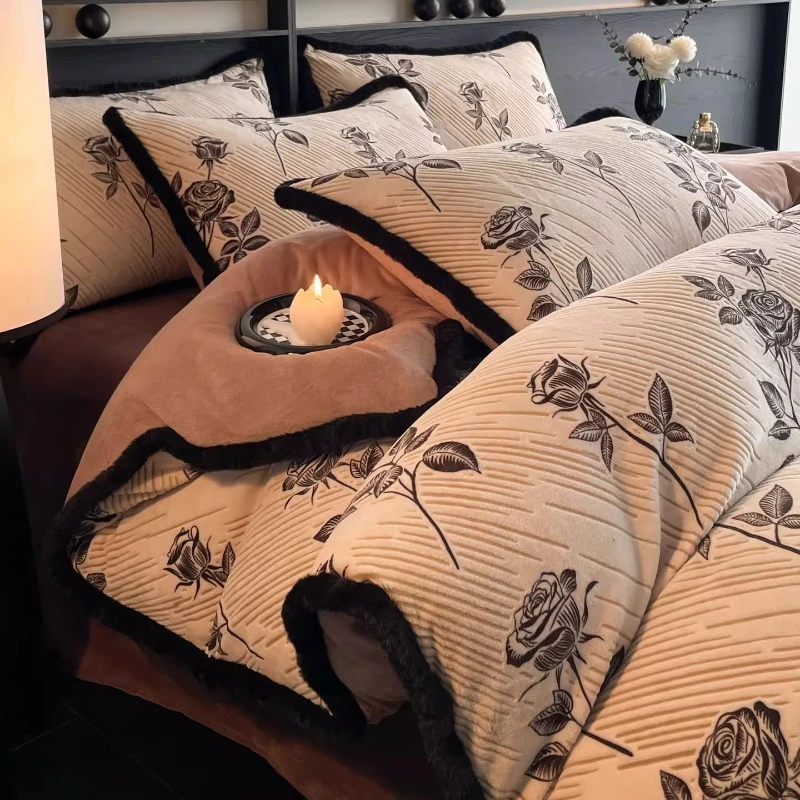 牛奶绒床品四件套床上法兰绒被套床单冬季加厚2025新款珊瑚绒床笠